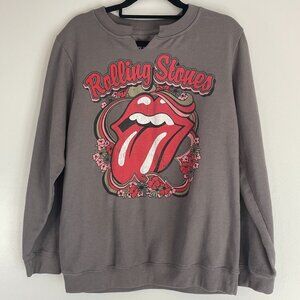 Rolling Stones Gray Logo Graphic Sweatshirt Notched Collar Size M